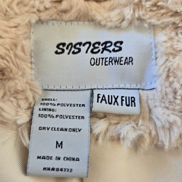 Sisters Outerwear Ivory Faux Fur Jacket Medium Belt & Rose Accent - Picture 6 of 7